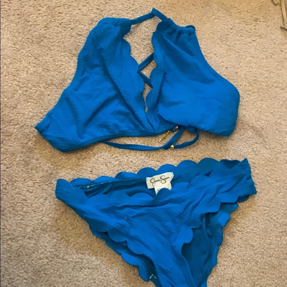 Jessica Simpson Blue scalloped bikini